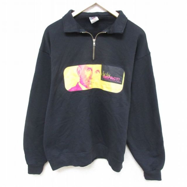 【50%OFF】L★古着 ジャージーズ 長袖 ハーフジップ スウェット メンズ 00年代 00s deis IMPACT 襟付き 黒 ブラック 25mar03 中古 スエット トレーナー トップス