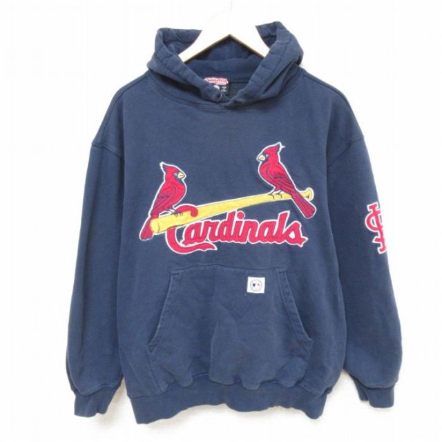 XL★古着 長袖 スウェット パーカー メンズ MLB セントルイスカージナルス 刺繍 紺 ネイビー メジャーリーグ ベースボール 野球 25mar03 中古 スエット トレーナー トップス