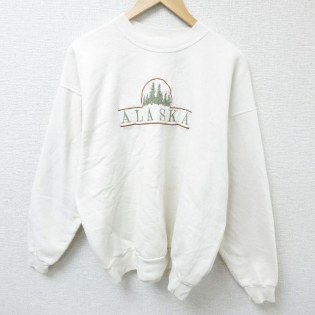 ヘインズ 00s 長袖スウェット アラスカ刺繍 ホワイト XL | 古着