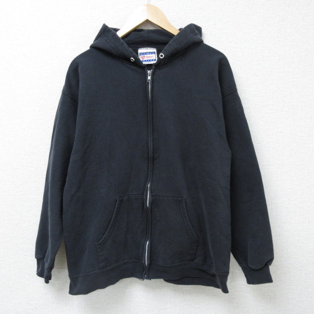 L★古着 ヘインズ Hanes 長袖 フルジップ スウェット パーカー メンズ 00年代 00s 無地 黒 ブラック 25mar03 中古 スエット トレーナー トップス