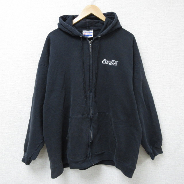 XL★古着 ヘインズ Hanes 長袖 フルジップ スウェット パーカー メンズ 00年代 00s コカ・コーラ 黒 ブラック 25mar03 中古 スエット トレーナー トップス