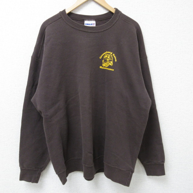 XL★古着 長袖 スウェット メンズ 90年代 90s ライオン 大きいサイズ クルーネック USA製 茶 ブラウン 25mar03 中古 スエット トレーナー トップス