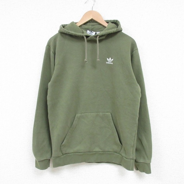 M★古着 アディダス adidas 長袖 スウェット パーカー メンズ ワンポイントロゴ 緑 グリーン 25mar04 中古 スエット トレーナー トップス