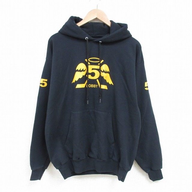 L★古着 ヘインズ Hanes 長袖 スウェット パーカー メンズ Bobby 財団 黒 ブラック 25mar04 中古 スエット トレーナー トップス