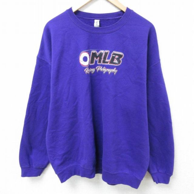 【50%OFF】XL★古着 長袖 スウェット メンズ MLB クルーネック 紫 パープル 25mar05 中古 スエット トレーナー トップス