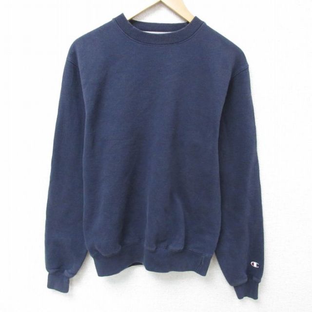 S★古着 チャンピオン Champion 長袖 スウェット メンズ 無地 クルーネック 紺 ネイビー 25mar05 中古 スエット トレーナー トップス