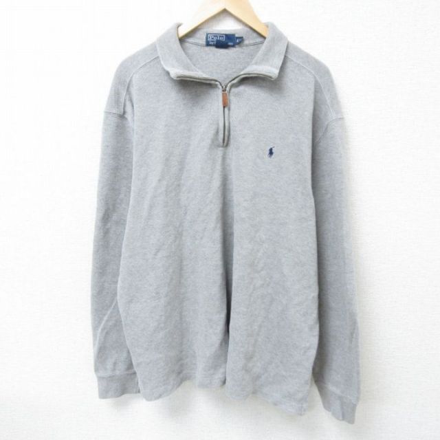 XL★古着 ラルフローレン Ralph Lauren 長袖 ブランド ハーフジップ トップス メンズ 00年代 00s ワンポイントロゴ 大きいサイズ コットン グレー 霜降り 【spe】 25mar05 中古 スエット トレーナー