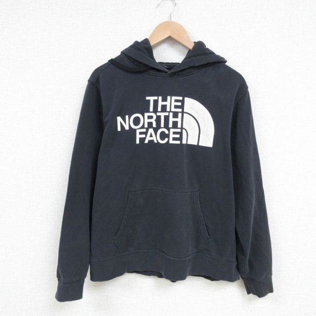 L★古着 ノースフェイス THE NORTH FACE 長袖 スウェット パーカー メンズ ビッグロゴ 黒 ブラック 25mar05 中古 スエット トレーナー トップス