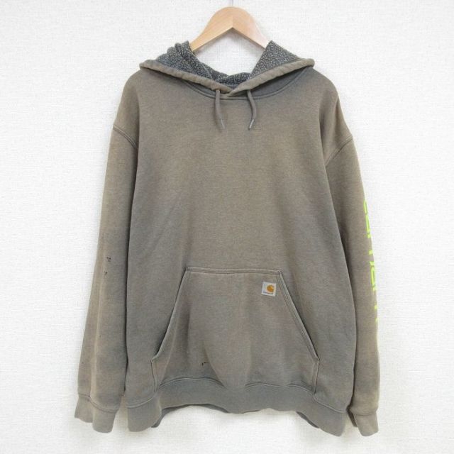 XL★古着 カーハート Carhartt 長袖 スウェット パーカー メンズ 00年代 00s 無地 ボロ 大きいサイズ グレー 霜降り 【spe】 25mar05 中古 スエット トレーナー トップス