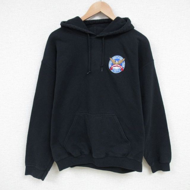 L★古着 長袖 スウェット パーカー メンズ 00年代 00s 鳥 黒 ブラック 25mar05 中古 スエット トレーナー トップス