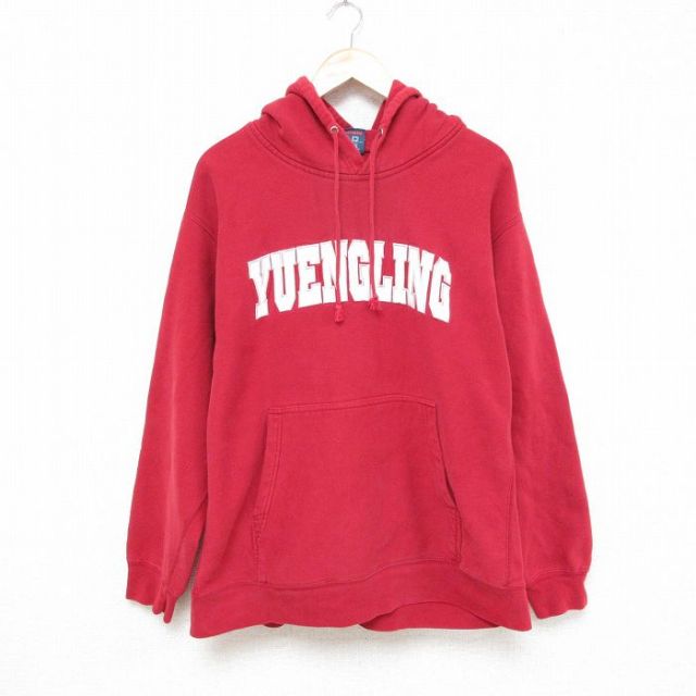 XL★古着 MVスポーツ 長袖 スウェット パーカー メンズ 00年代 00s YUENGLING 刺繍 赤 レッド 25mar05 中古 スエット トレーナー トップス