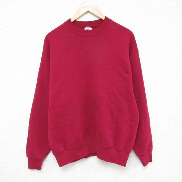 L★古着 BVD 長袖 スウェット メンズ 90年代 90s 無地 クルーネック USA製 エンジ 25mar05 中古 スエット トレーナー トップス