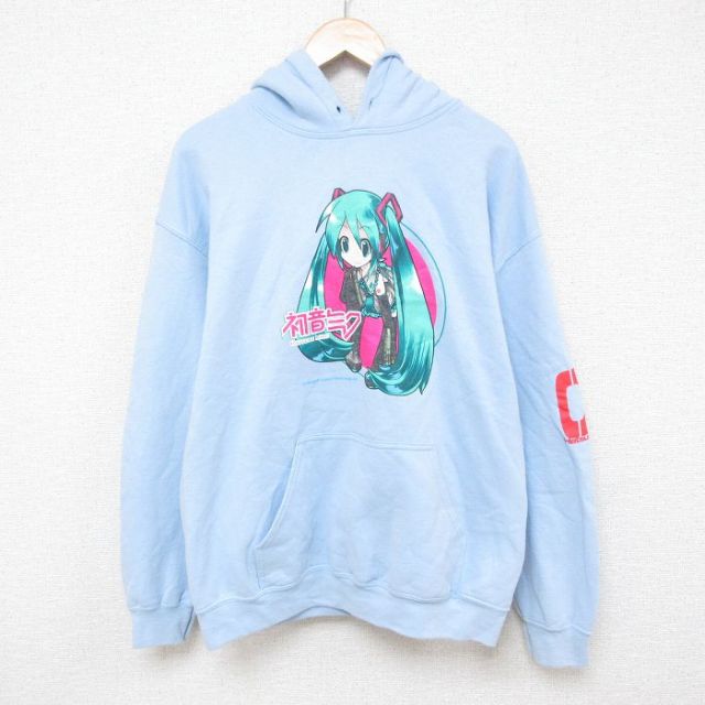 L★古着 長袖 スウェット パーカー メンズ 初音ミク 水色 【spe】 25mar05 中古 スエット トレーナー トップス