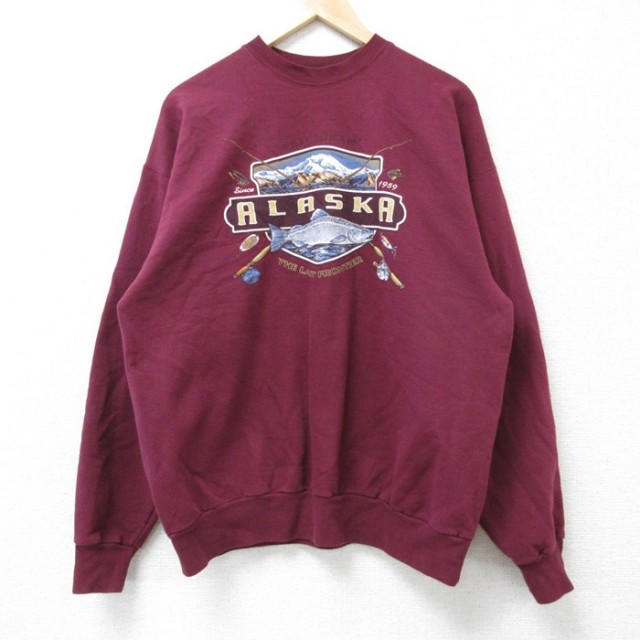 【20%OFF】L★古着 ヘインズ Hanes 長袖 スウェット メンズ 00年代 00s アラスカ クルーネック エンジ 25mar06 中古 スエット トレーナー トップス