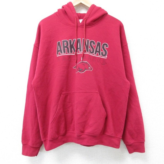 【20%OFF】L★古着 長袖 スウェット パーカー メンズ 00年代 00s ARKANSAS 赤 レッド 25mar06 中古 スエット トレーナー トップス