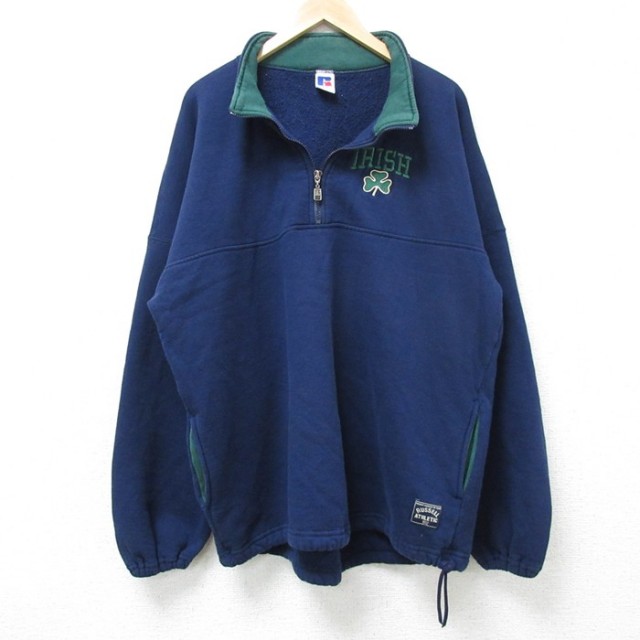 XL★古着 ラッセル 長袖 ハーフジップ スウェット メンズ 90年代 90s IRISH USA製 紺 ネイビー 【spe】 25mar06 中古 スエット トレーナー トップス