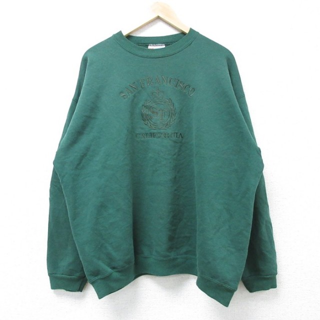 XL★古着 ヘインズ Hanes 長袖 スウェット メンズ 90年代 90s サンフランシスコ 刺繍 クルーネック 緑 グリーン 25mar06 中古 スエット トレーナー トップス