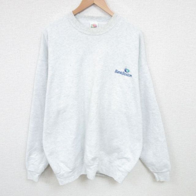 【20%OFF】XL★古着 フルーツオブザルーム 長袖 スウェット メンズ 90年代 90s バンクボストン 大きいサイズ クルーネック USA製 薄グレー 霜降り 25mar06 中古 スエット トレーナー トップス