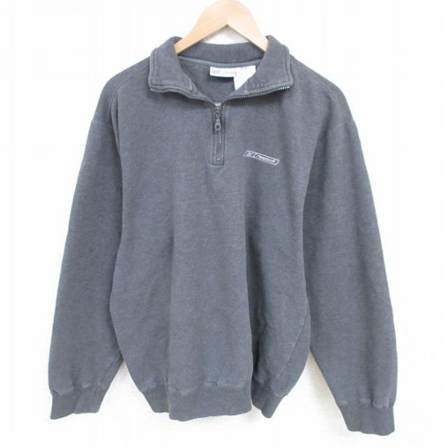 L★古着 リーボック REEBOK 長袖 ハーフジップ スウェット メンズ 00年代 00s ワンポイントロゴ 襟付き 濃グレー 霜降り 25mar06 中古 スエット トレーナー トップス