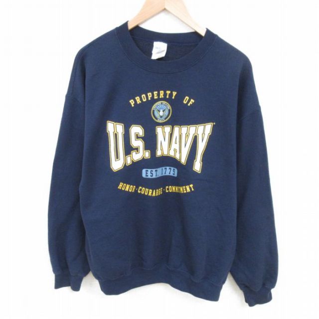 L★古着 長袖 スウェット メンズ ミリタリー US NAVY クルーネック 紺 ネイビー 25mar06 中古 スエット トレーナー トップス