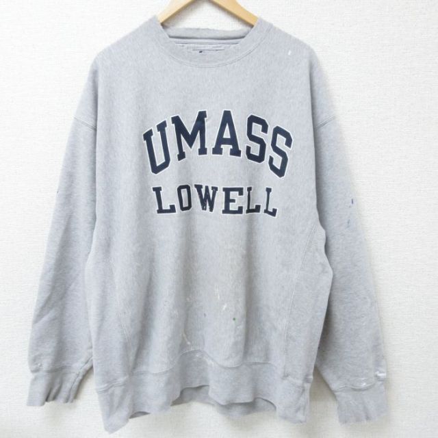 XL★古着 チャンピオン Champion 長袖 スウェット メンズ 00年代 00s マサチューセッツ 大学 ボロ 大きいサイズ クルーネック グレー 霜降り 25mar13 中古 スエット トレーナー トップス