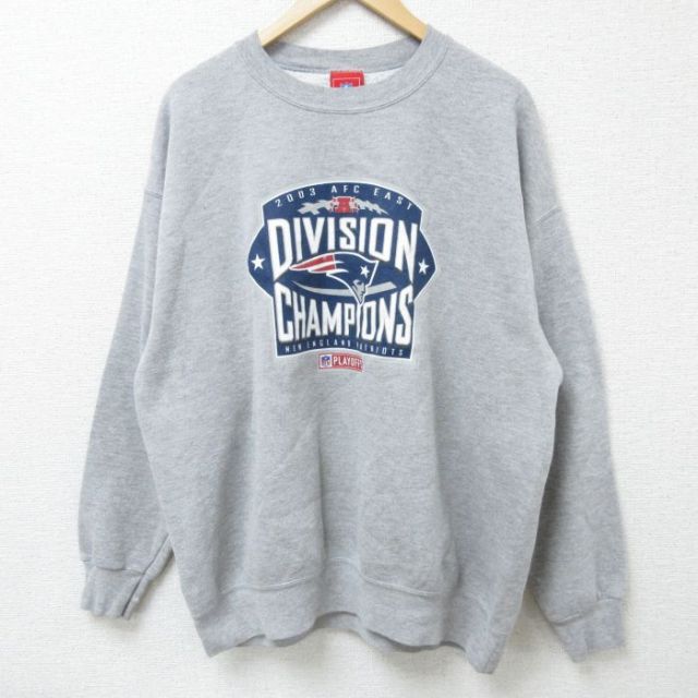 XL★古着 長袖 スウェット メンズ 00年代 00s NFL ニューイングランドペイトリオッツ クルーネック グレー 霜降り アメフト スーパーボウル 25mar13 中古 スエット トレーナー トップス