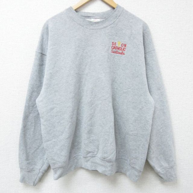 XL★古着 フルーツオブザルーム 長袖 スウェット メンズ 00年代 00s 十字架 クルーネック グレー 霜降り 25mar13 中古 スエット トレーナー トップス