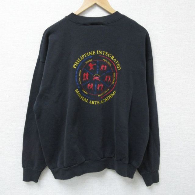 XL★古着 リー Lee 長袖 スウェット メンズ 90年代 90s 剣 クルーネック 黒 ブラック 25mar13 中古 スエット トレーナー トップス
