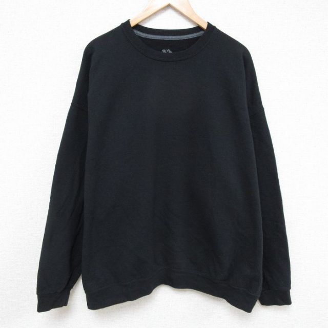 【20%OFF】XL★古着 フルーツオブザルーム 長袖 スウェット メンズ 無地 大きいサイズ クルーネック 黒 ブラック 25mar07 中古 スエット トレーナー トップス