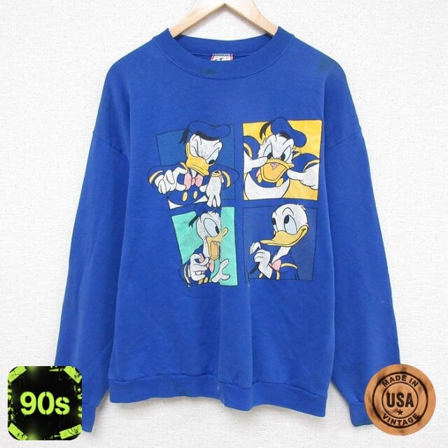 ディズニー 90s 長袖スウェット ドナルド ブルー L | 古着