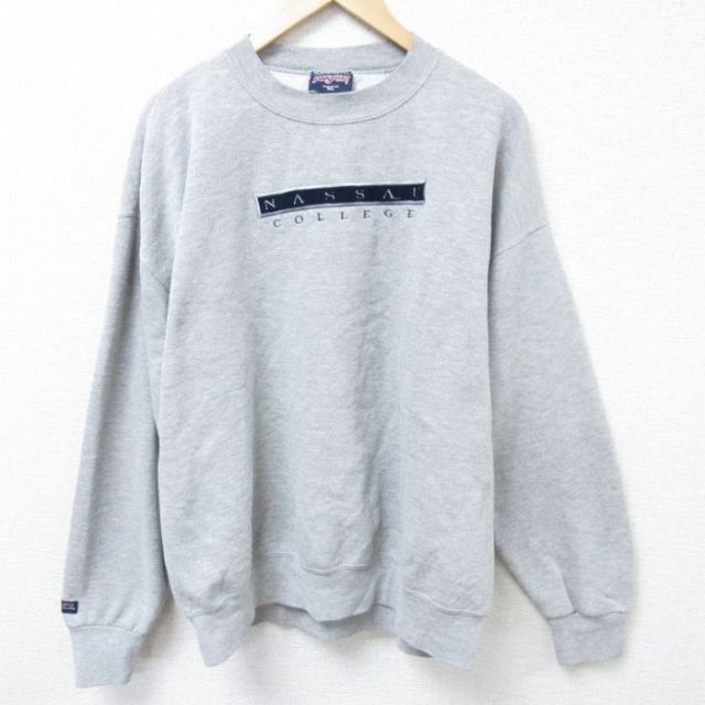 ジャンスポーツ 90s 長袖スウェット ナッソーカレッジ刺繍 グレー XL | 古着