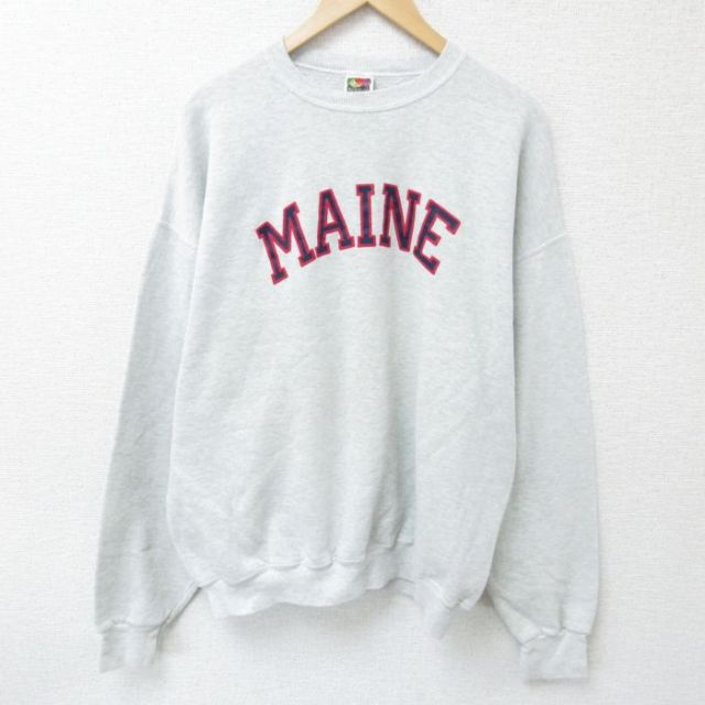XL★古着 フルーツオブザルーム 長袖 スウェット メンズ 00年代 00s MAINE 大きいサイズ クルーネック グレー 霜降り 25mar13 中古 スエット トレーナー トップス