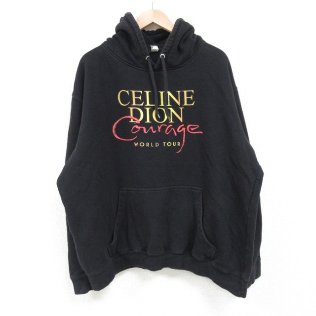 【50%OFF】XL★古着 ロック バンド 長袖 スウェット パーカー メンズ セリーヌディオン 大きいサイズ 黒 ブラック 【spe】 25mar13 中古 スエット トレーナー トップス