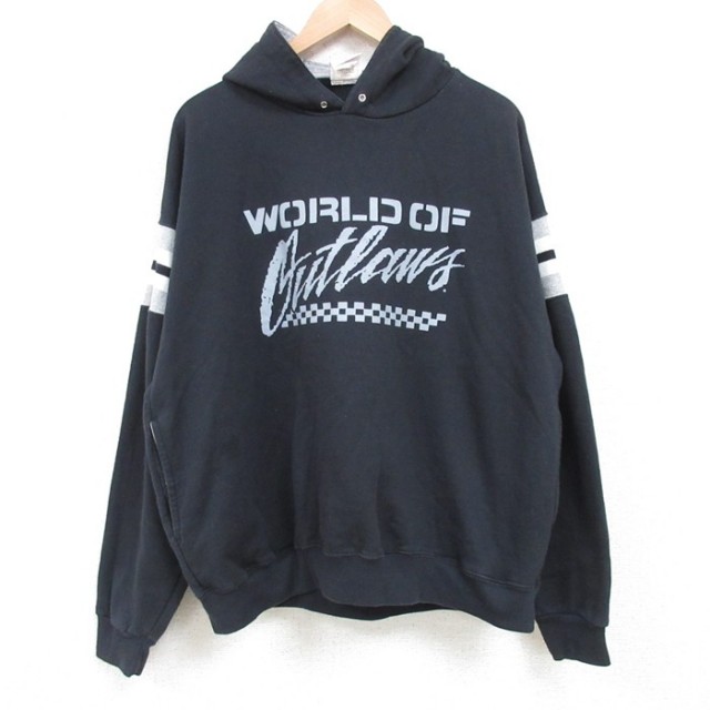 XL★古着 チャンピオン Champion 長袖 スウェット パーカー メンズ 00年代 00s WORLD 黒 ブラック 25mar13 中古 スエット トレーナー トップス