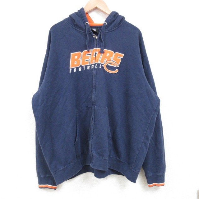 XL★古着 長袖 フルジップ スウェット パーカー メンズ 00年代 00s NFL シカゴベアーズ 大きいサイズ 紺 ネイビー フード内側サーマル アメフト スーパーボウル 25mar13 中古 スエット トレーナー トップス