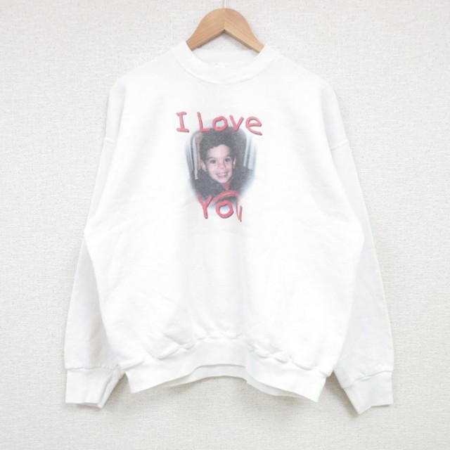 L★古着 フルーツオブザルーム 長袖 スウェット メンズ 90年代 90s I Love You クルーネック 白 ホワイト 25mar13 中古 スエット トレーナー トップス