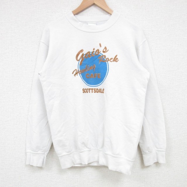 【50%OFF】S★古着 長袖 スウェット メンズ 00年代 00s gaiaｓ ｒock cafe クルーネック 白 ホワイト 25mar13 中古 スエット トレーナー トップス