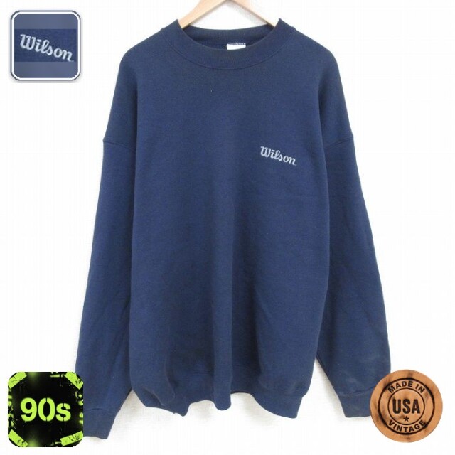 【50%OFF】ウィルソン 90s 長袖スウェット ワンポイントロゴ ネイビー XL | 古着