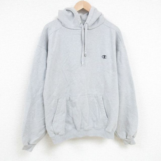 XL★古着 チャンピオン Champion 長袖 スウェット パーカー メンズ 00年代 00s ワンポイントロゴ 大きいサイズ グレー 霜降り 25mar07 中古 スエット トレーナー トップス