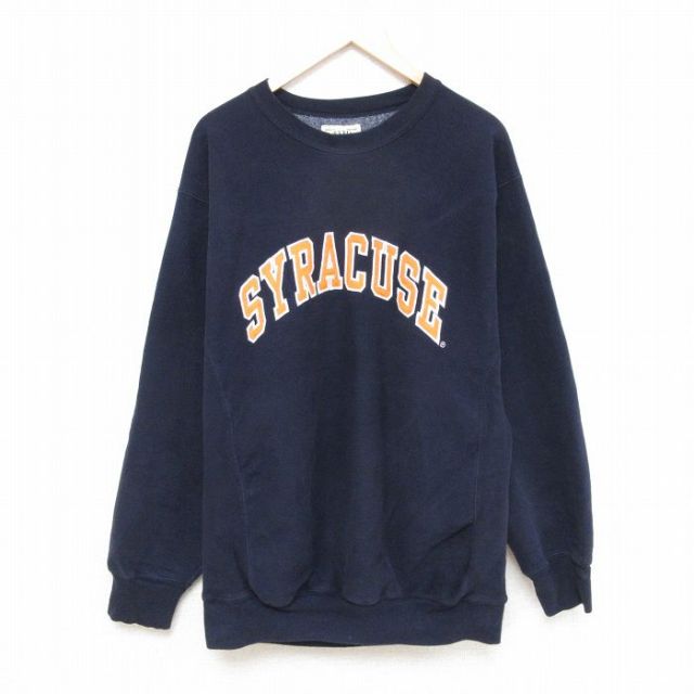 XL★古着 STEAVE＆BARRYS 長袖 スウェット メンズ シラキュース 刺繍 クルーネック 紺 ネイビー 25mar08 中古 スエット トレーナー トップス
