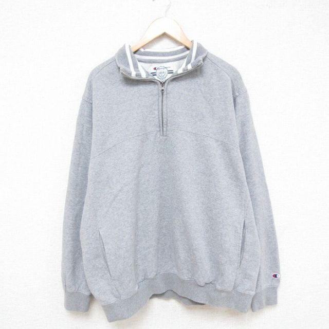 チャンピオン 長袖ハーフジップスウェット グレー XL | 古着