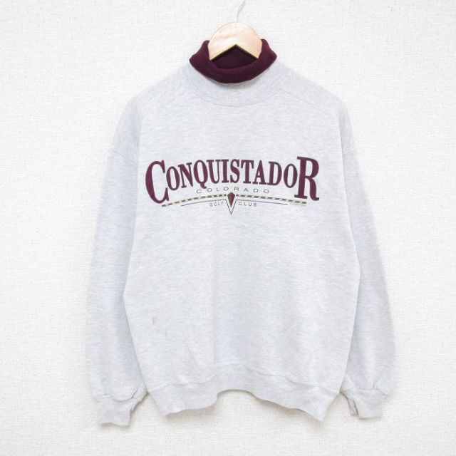L★古着 長袖 スウェット メンズ 90年代 90s CONQUISTADOR タートルネック ハイネック USA製 グレー 霜降り 25mar08 中古 スエット トレーナー トップス