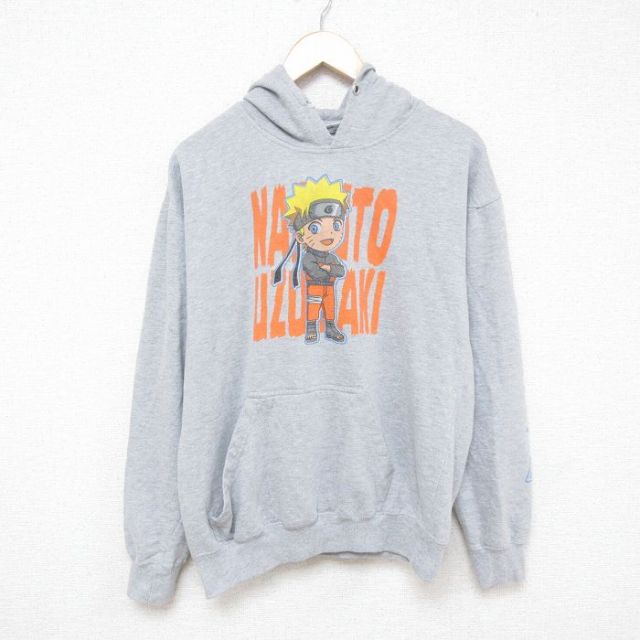 【50%OFF】アニメ NARUTO ナルト疾風伝 L 長袖パーカー グレー霜降り | 古着