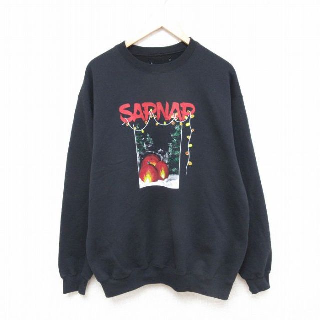 XL★古着 長袖 スウェット メンズ SAPNAP クルーネック 黒 ブラック 25mar08 中古 スエット トレーナー トップス
