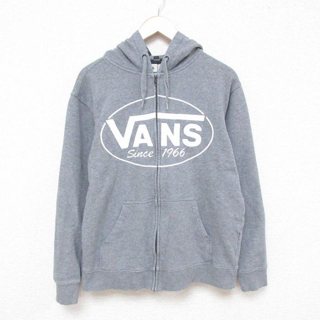 M★古着 バンズ VANS 長袖 フルジップ スウェット パーカー メンズ ビッグロゴ グレー 霜降り 25mar08 中古 スエット トレーナー トップス