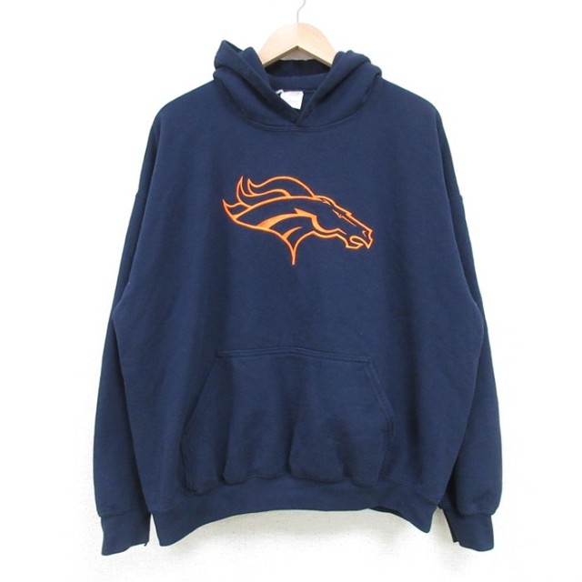 XL★古着 ナイキ NIKE 長袖 スウェット パーカー メンズ NFL デンバーブロンコス 刺繍 紺 ネイビー アメフト スーパーボウル 25mar08 中古 スエット トレーナー トップス