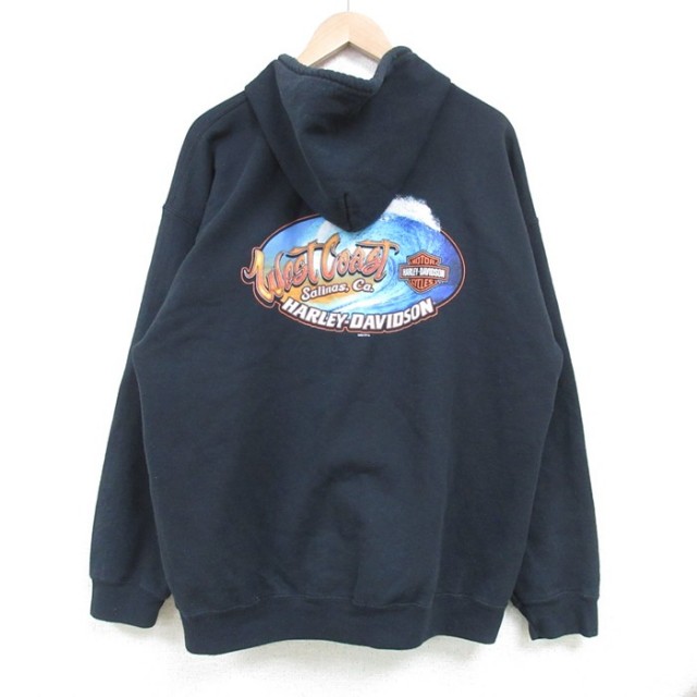 L★古着 ハーレーダビッドソン Harley Davidson 長袖 フルジップ スウェット パーカー メンズ ビッグロゴ 黒 ブラック 25mar08 中古 スエット トレーナー トップス