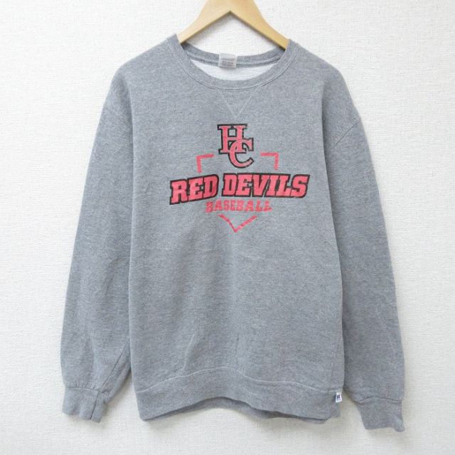 【50%OFF】XL★古着 ラッセル 長袖 スウェット メンズ 00年代 00s RED DEVILS クルーネック グレー 霜降り 25mar10 中古 スエット トレーナー トップス