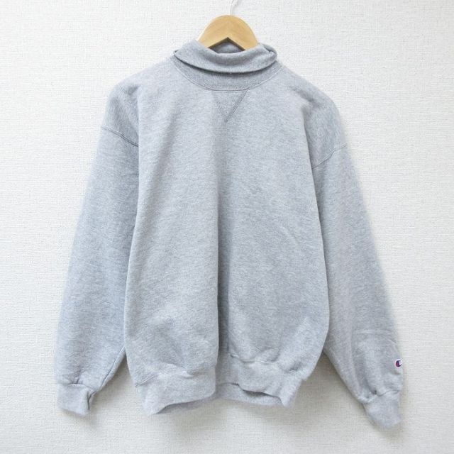M★古着 チャンピオン Champion 長袖 スウェット メンズ 00年代 00s 無地 モックネック ハイネック グレー 霜降り 25mar10 中古 スエット トレーナー トップス