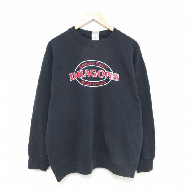 【50%OFF】XL★古着 フルーツオブザルーム 長袖 スウェット メンズ 00年代 00s ドラゴンズ クルーネック 黒 ブラック 25mar14 中古 スエット トレーナー トップス